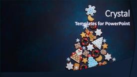  Presentation with cookies - Colorful PPT layouts enhanced with shape of a christmas tree backdrop and a navy blue colored foreground