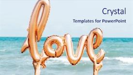  Presentation with balloon - Beautiful PPT layouts featuring shape of the word love backdrop and a sky blue colored foreground