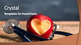  Presentation with stethoscope and red heart health - Slide deck having red apple with heart-shaped background and a ocean colored foreground