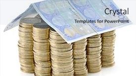  Presentation with euro - Amazing PPT layouts having shaped euro banknotes and coin backdrop and a light blue colored foreground