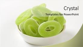  Presentation with gummy bearcandy - Colorful theme enhanced with shaped gummy candies on white backdrop and a sky blue colored foreground