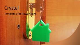  Presentation with house key - Colorful PPT theme enhanced with shaped keyring in the lock backdrop and a red colored foreground