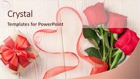  Presentation with gift ribbon - Amazing PPT theme having shaped ribbon over wooden background backdrop and a lemonade colored foreground