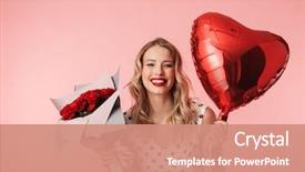  Presentation with young woman wearing boxer gloves - Colorful presentation theme enhanced with shapes - beautiful young blonde woman wearing backdrop and a coral colored foreground