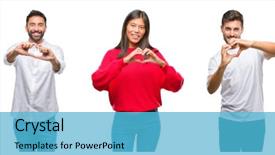 Presentation with heart hands - PPT theme consisting of shapes - collage group chinese indian background and a teal colored foreground