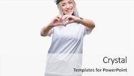  Presentation with hands the shape of a heart - Colorful presentation theme enhanced with shapes - young blonde woman wearing cyclist backdrop and a white colored foreground