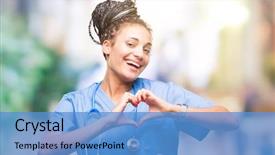  Presentation with american heart - Colorful slides enhanced with shapes - young braided hair african american backdrop and a teal colored foreground