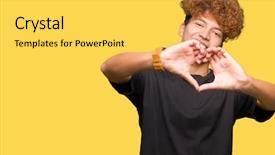  Presentation with black man - Beautiful presentation design featuring shapes - young handsome man afro backdrop and a yellow colored foreground