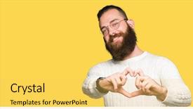  Presentation with romantic love - Audience pleasing slide deck consisting of shapes - young hipster man wearing glasses backdrop and a yellow colored foreground