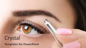  Presentation with pcos woman - Presentation theme having shapes - young woman plucking eyebrows background and a coral colored foreground