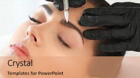  Presentation with beauty salon - PPT theme having shapes - young woman undergoing procedure background and a coral colored foreground