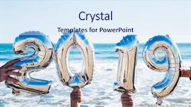  Presentation with new year 2019 - PPT theme having shapes numbers - people hands outdoors holding some background and a sky blue colored foreground