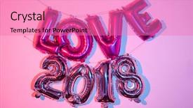  Presentation with 20 year work anniversary - Presentation design having shapes numbers - some fuchsia letter-shaped balloons forming background and a coral colored foreground