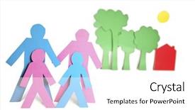  Presentation with white house - Slide deck featuring group stick figures - conceptual image of paper cut background and a white colored foreground