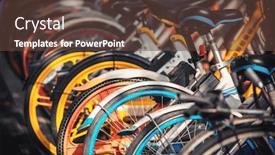  Presentation with electric - Slide deck consisting of share-electric-bikes-parked background and a tawny brown colored foreground