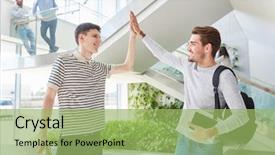  Presentation with at risk high school students - Presentation theme featuring share high five in university background and a yellow colored foreground