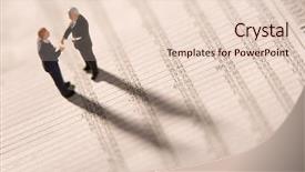  Presentation with shaking hands - PPT theme consisting of share price - figurines of two businessmen shaking background and a lemonade colored foreground