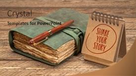  Presentation with desktop - Presentation design having share-your-story-inspirational-handwriting background and a coral colored foreground