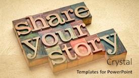  Presentation with business communication - Beautiful slide set featuring share-your-story-word-abstract backdrop and a yellow colored foreground