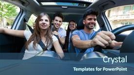  Presentation with sharing - Audience pleasing presentation design consisting of shared cars - group of happy friends sharing backdrop and a ocean colored foreground