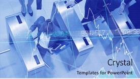  Presentation with shares - Slide set enhanced with access gates - stocks and shares against business background and a light blue colored foreground