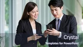  Presentation with share stories - Beautiful slides featuring shared reading - businesswoman share something on cellphone backdrop and a  colored foreground