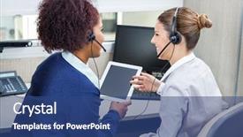  Presentation with call center - Slides consisting of shared service - smiling female call center employees background and a ocean colored foreground