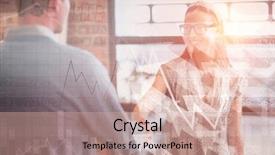  Presentation with shaking hands - PPT theme having shares against businesswoman shaking hands background and a coral colored foreground