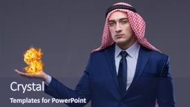  Presentation with dollar sign - PPT theme enhanced with businessman with burning dollar sign background and a navy blue colored foreground