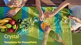  Presentation with party - Cool new PPT layouts with sharing food - overhead drinks party friends eating backdrop and a  colored foreground