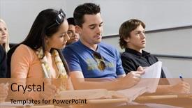  Presentation with diverse elementary students in classroom - Colorful PPT theme enhanced with sharing ideas - group of multiethnic students studying backdrop and a  colored foreground