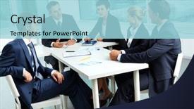  Presentation with confident - Colorful presentation theme enhanced with sharing ideas - image of confident colleagues looking backdrop and a light blue colored foreground