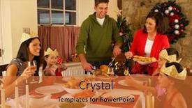  Presentation with dinner invite - Audience pleasing presentation theme consisting of sharing meal - hispanic family serving christmas dinner backdrop and a red colored foreground