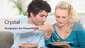  Presentation with broken home upset couple - PPT theme having sharing meal - young couple having dinner background and a coral colored foreground