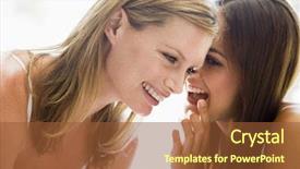  Presentation with two black women - Presentation theme enhanced with sharing secret - two women whispering and smiling background and a tawny brown colored foreground