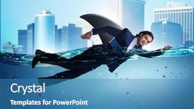  Presentation with shark fin - Presentation design enhanced with shark fin swimming in water background and a teal colored foreground