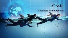  Presentation with shark fin - Colorful PPT theme enhanced with shark fin swimming in water backdrop and a light blue colored foreground