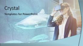  Presentation with tank - Presentation theme having shark swimming in fish tank background and a light blue colored foreground