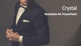  Presentation with tie - Slide deck with sharp dressed man wearing jacket background and a dark gray colored foreground