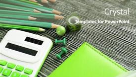 Presentation with pencils - PPT theme enhanced with sharp green pencils and office background and a gray colored foreground