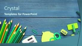  Presentation with green office - Theme with sharp green pencils and office background and a ocean colored foreground