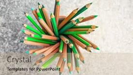  Presentation with pencils - Cool new presentation theme with sharp green pencils in cup backdrop and a coral colored foreground