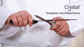  Presentation with chef - Colorful presentation design enhanced with sharpener - chef sharpening knife backdrop and a sky blue colored foreground