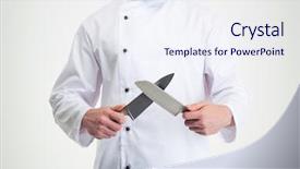  Presentation with cook chef - Cool new slide deck with sharpener - closeup portrait of a male backdrop and a sky blue colored foreground