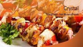  Presentation with grilled - Colorful slide deck enhanced with shashlik - grilled meat and vegetables backdrop and a gold colored foreground