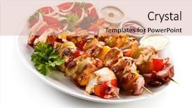  Presentation with dairy produce meat vegetables - Slide deck featuring shashlik - grilled meat and vegetables background and a  colored foreground