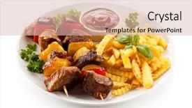 Presentation with dairy produce meat vegetables - PPT theme enhanced with shashlik - grilled meat and vegetables background and a lemonade colored foreground