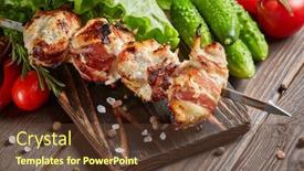  Presentation with grilled chicken - Slide deck enhanced with shashlik-from-chicken-with-bacon background and a tawny brown colored foreground