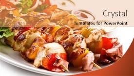  Presentation with grilled - Slides having shashlik-grilled-meat-and-vegetables background and a yellow colored foreground