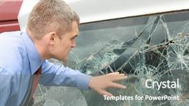  Presentation with car accident - Colorful presentation theme enhanced with shattered - insurance man checking broken windshield backdrop and a gray colored foreground